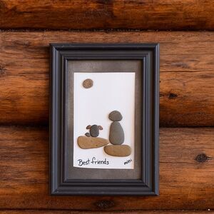 "Best Friends" Pebble Art by Mimi 5x7 Dog Man's Best Friend Framed Wall Decor